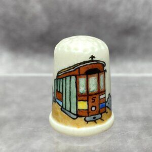 Hand-Painted Ceramic Thimble San Francisco CA Art Signed Collectible LE Sewing